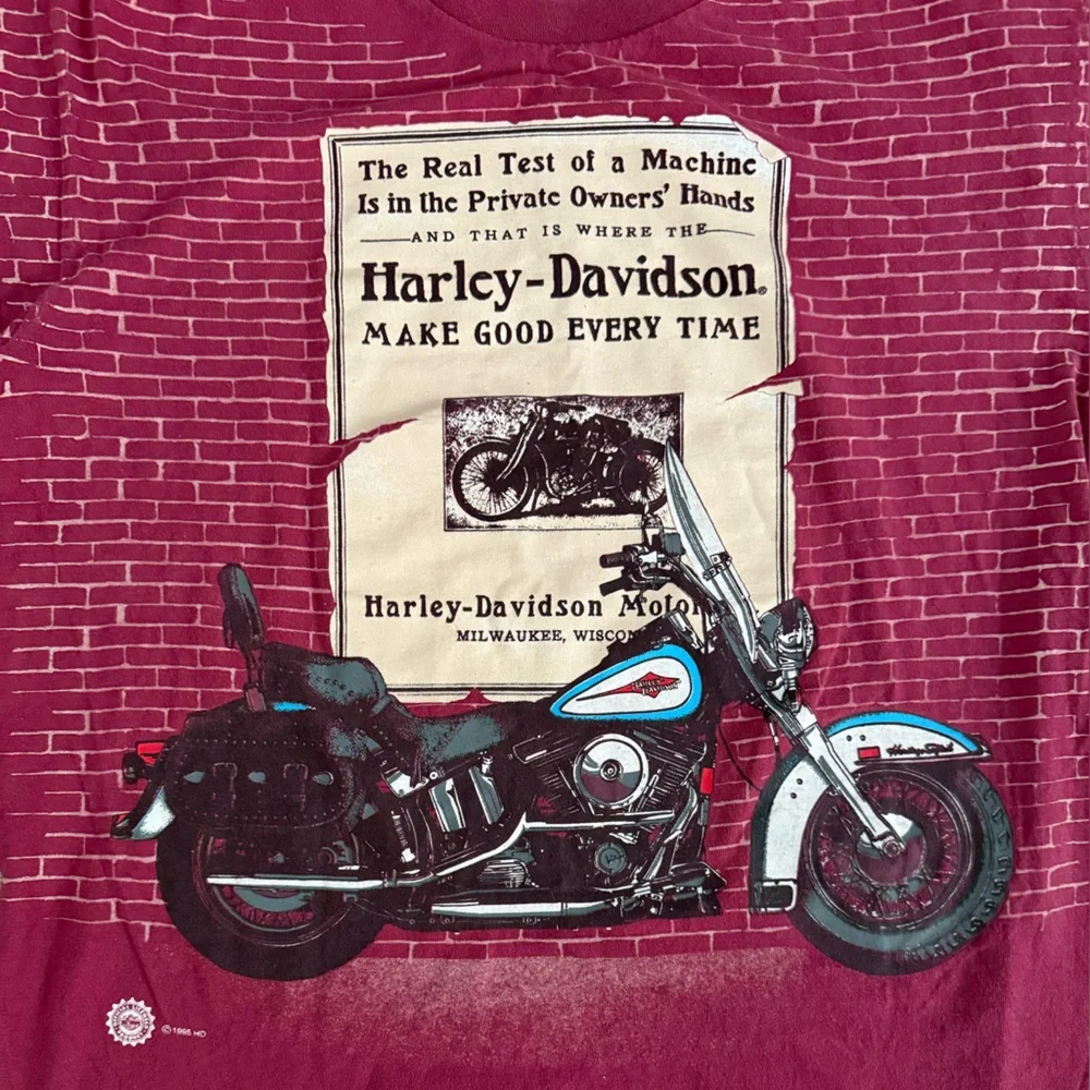 Men’s Vintage 1995 Harley-Davidson Motorcycle Short Sleeve Shirt, Size Large!